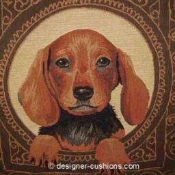 Medallion Dachshund Dark Oblong Tapestry Cushion Pillow Cover - thumbnail 2