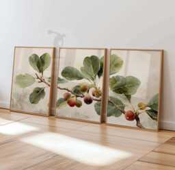 Vintage Fig Tree Set Of 3 Prints, Rustic Decor, Fruit Wall Art, Farmhouse Botanical Tropical Kitchen Decor
