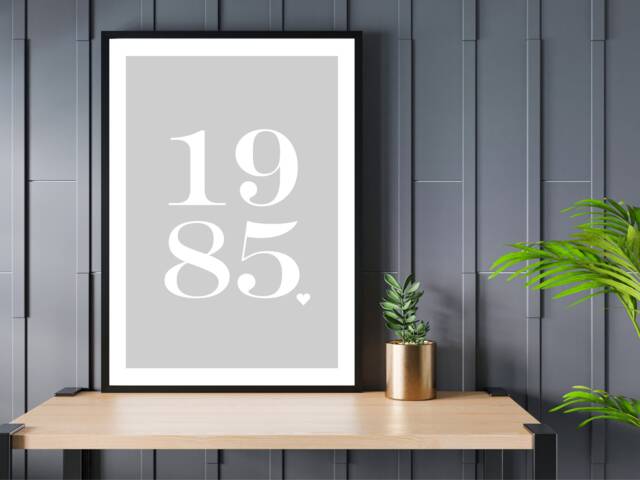 Personalised Year Date Grey Bold Print - Statement Poster Home Decor Gift Bespoke A5 A4 A3 Framed - image 1