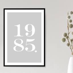 Personalised Year Date Grey Bold Print - Statement Poster Home Decor Gift Bespoke A5 A4 A3 Framed - thumbnail 3