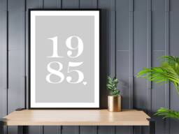 Personalised Year Date Grey Bold Print - Statement Poster Home Decor Gift Bespoke A5 A4 A3 Framed - thumbnail 1