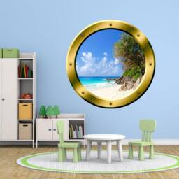 Tropical Island Wall Decal Beach Scene Sticker Porthole Decor Vwaq-Gp35 - thumbnail 1