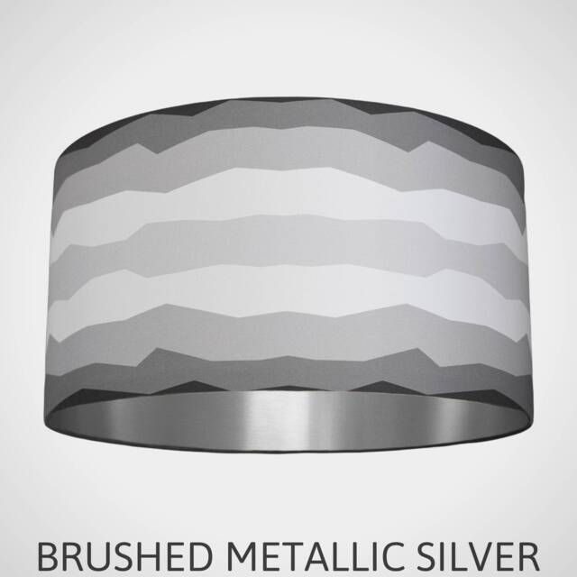 Grey Geometric Drum Lampshade With Silver Lining 20cm To 40cm ??, Ombre Stripe Pattern Ceiling Light Shade Handmade By Vivid Shades - image 1