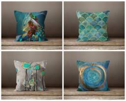 Blue Green Cushion Cover-Abstract Pillow Case-Modern Flower Case-Garden Throw Cover-Gift For Her Cushion-Handmade Material - thumbnail 1