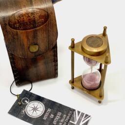 Kelvin & Hughes London Brass Sand Timer Nautical Antique Vintage Hour Glass Maritime With Leather Box - thumbnail 4