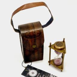 Kelvin & Hughes London Brass Sand Timer Nautical Antique Vintage Hour Glass Maritime With Leather Box - thumbnail 2