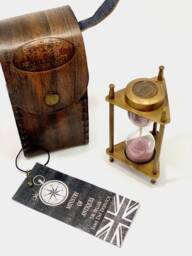 Kelvin & Hughes London Brass Sand Timer Nautical Antique Vintage Hour Glass Maritime With Leather Box