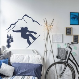 Snowboarder Silhouette Wall Decal Winter Sports Vinyl Sticker, Extreme Snowboarding Art #187 - thumbnail 1