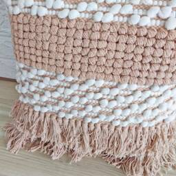 Blush Pink Decorative Hand Loom Woven Cotton Polyester Textured Fringe Pillow Cover 18x18 Inches Throw Case - thumbnail 3