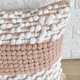 Blush Pink Decorative Hand Loom Woven Cotton Polyester Textured Fringe Pillow Cover 18x18 Inches Throw Case - thumbnail 2