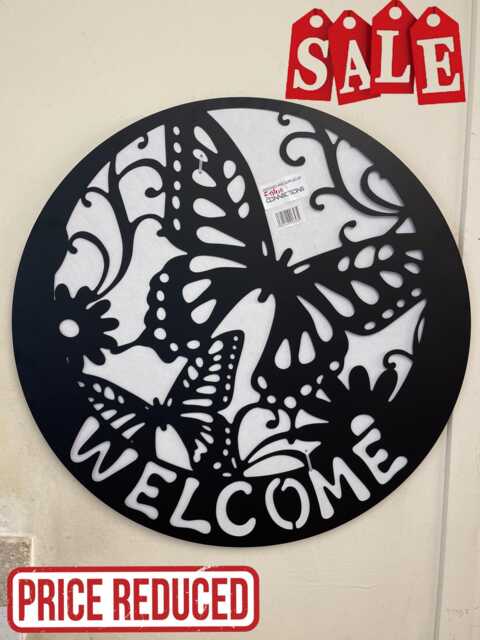 Butterfly Welcome Sign Black Steel Garden Wall Art - 60cm - image 1