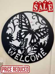Butterfly Welcome Sign Black Steel Garden Wall Art - 60cm - thumbnail 1