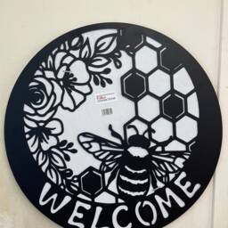 Butterfly Welcome Sign Black Steel Garden Wall Art - 60cm - thumbnail 3