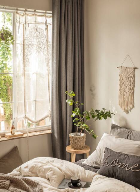 Gray-Brown Linen Look Blackout Curtain Set, Insulating Room Darkening Panels - image 1