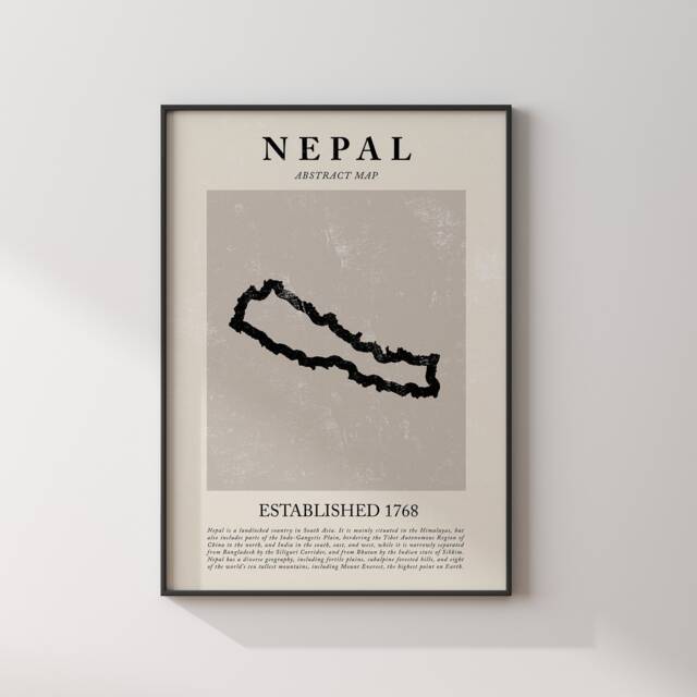 Nepal Map Vintage Abstract Wall Art Print Picasso + Matisse Inspired Travel Poster - image 1