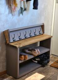 Handmade Solid Wood Shoe Rack Bench With Coat - Entryway Organizer - thumbnail 1
