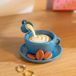 3D Printed Coffee Cup Trinket Bowl Latte Art Desk Decor - thumbnail 1