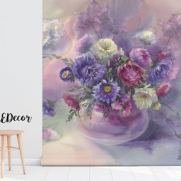 Violet Asters Watercolor Wall Mural, Adhesive, Garden, Floral Wallpaper, Nursery Peel & Stick, Watercolor, Painting, Art #56 - thumbnail 2