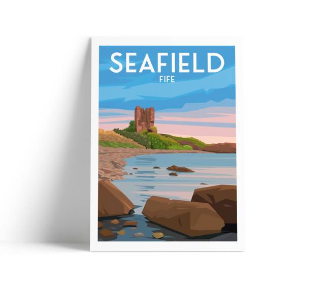 Seafield Tower Print - Kirkcaldy North Sea Coast Of Fife in Scotland Travel Poster Wall Art