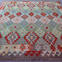 9x10 Ft Afghan Kilim Rug Large Handmade Rug, Veg Dyes Wool Flatweave Rug, Oriental Bedroom Turquoise Pastel Blue Green Red 8'9x9'8 - thumbnail 2