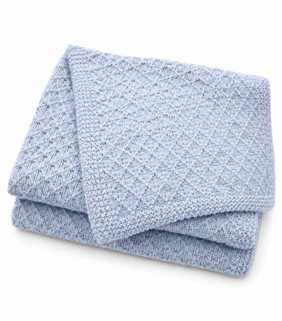 Large Hand Knitted Baby Blue Blanket - image 1