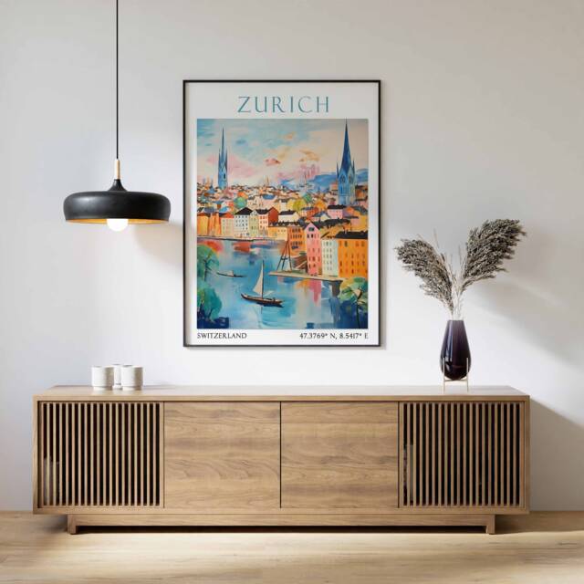 Zurich Travel Print, Poster, Switzerland Wall Art, Swiss Decor, Skyline Gift, Art Print - image 1