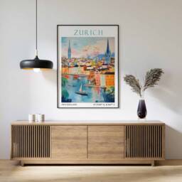 Zurich Travel Print, Poster, Switzerland Wall Art, Swiss Decor, Skyline Gift, Art Print - thumbnail 1