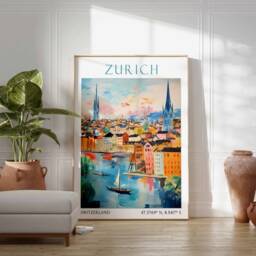 Zurich Travel Print, Poster, Switzerland Wall Art, Swiss Decor, Skyline Gift, Art Print - thumbnail 3