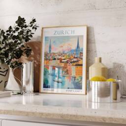 Zurich Travel Print, Poster, Switzerland Wall Art, Swiss Decor, Skyline Gift, Art Print - thumbnail 2