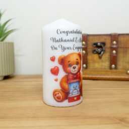 Personalised Teddy Bear Engagement Candle Romantic Couple Gift - 12cm - thumbnail 3