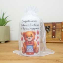 Personalised Teddy Bear Engagement Candle Romantic Couple Gift - 12cm - thumbnail 2