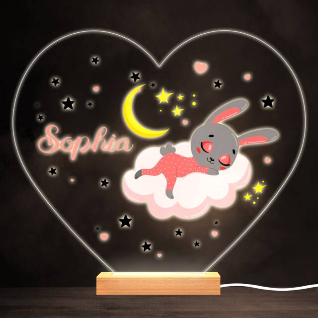 Sleeping Rabbit On Cloud Colourful Heart Personalised Gift Lamp Night Light - Bedroom - image 1