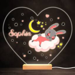 Sleeping Rabbit On Cloud Colourful Heart Personalised Gift Lamp Night Light - Bedroom - thumbnail 1