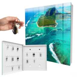 Tropical Paradise Wall Mounted Key Cabinet, Turquoise Box For Wall, Photographic Landscapes, Nature & Travel Lovers - thumbnail 2