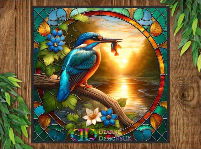 Kingfisher Sign, Plaque, Stained Glass Effect Kingfisher, Faux Glass Wall Art, Pond - image 1