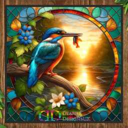 Kingfisher Sign, Plaque, Stained Glass Effect Kingfisher, Faux Glass Wall Art, Pond - thumbnail 2