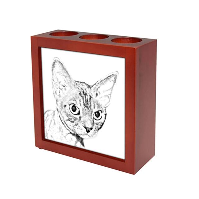 Devon Rex - Wooden Stand For Candles/Pens With The Image Of A Cat New Collection - image 1