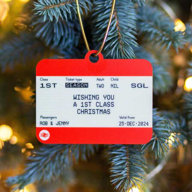 Personalised Train Ticket Christmas Tree Decoration, Bauble, Custom Ticket, Xmas Decoration - image 1
