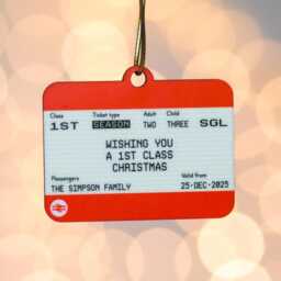 Personalised Train Ticket Christmas Tree Decoration, Bauble, Custom Ticket, Xmas Decoration - thumbnail 4
