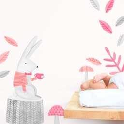 Thoughtful Rabbit - Fabric Wall Decal Woodland Pink Collection Mej - thumbnail 2