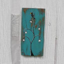 Halloween Crow Painting Primitive Folk Art Star Tree On Reclaimed Wood - thumbnail 1