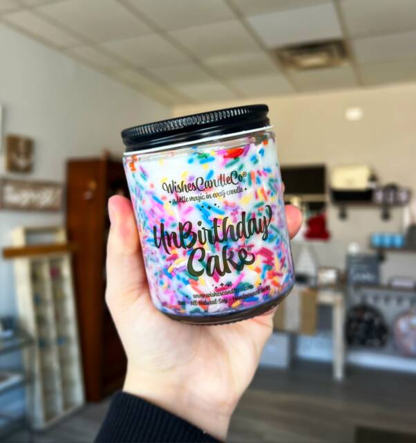 Unbirthday Cake 8Oz Sprinkle Candle With Free Pin Inside - Merry Celebration Gift For Her Him Wonderland Birthday - image 1