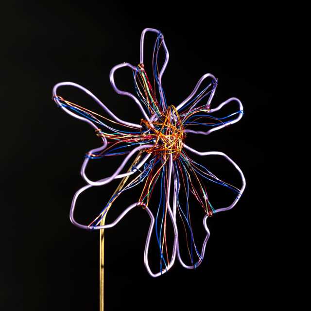 Wire Flower Sculpture Purple Daisy Artist Made Design Abstract Line Art - image 1