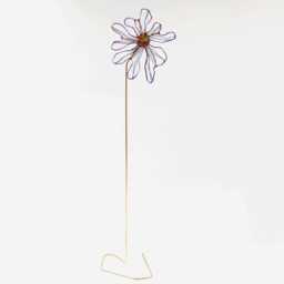 Wire Flower Sculpture Purple Daisy Artist Made Design Abstract Line Art - thumbnail 2
