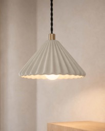 Small Picco - Ceramic Pendant Ceiling Light Handmade Minimalist Pleated Hanging Fixture in Bone White