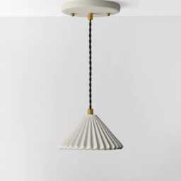 Small Picco - Ceramic Pendant Ceiling Light Handmade Minimalist Pleated Hanging Fixture in Bone White - thumbnail 2