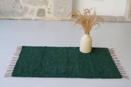 Small Forest Green Rug, Cotton Bathroom Bedroom Shower Washable Kitchen Gr??ner Teppich, Tapis Vert - thumbnail 1