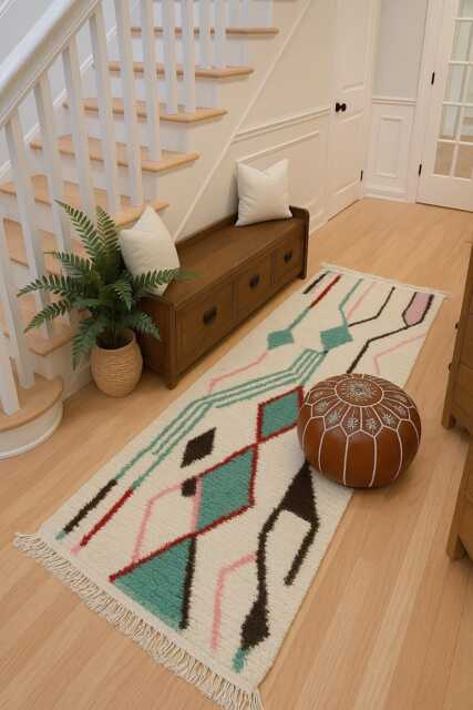 Handmade Moroccan Wool Runner Rug Abstract Berber Hallway Rug - image 1
