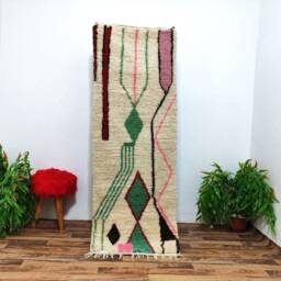 Handmade Moroccan Wool Runner Rug Abstract Berber Hallway Rug - thumbnail 2