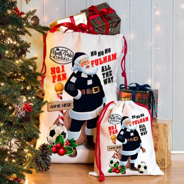 Personalised Fulham Football Christmas Sack Xmas Stocking Bag Kids Present Festive Santa Gift For Adult Children Boys & Girls Ecfs29 - image 1